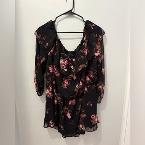 Lane Bryant Black and Pink Floral Blouse